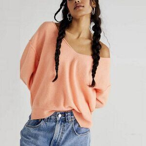 New Free People Harmony Cashmere Orange V Sweater Size S
